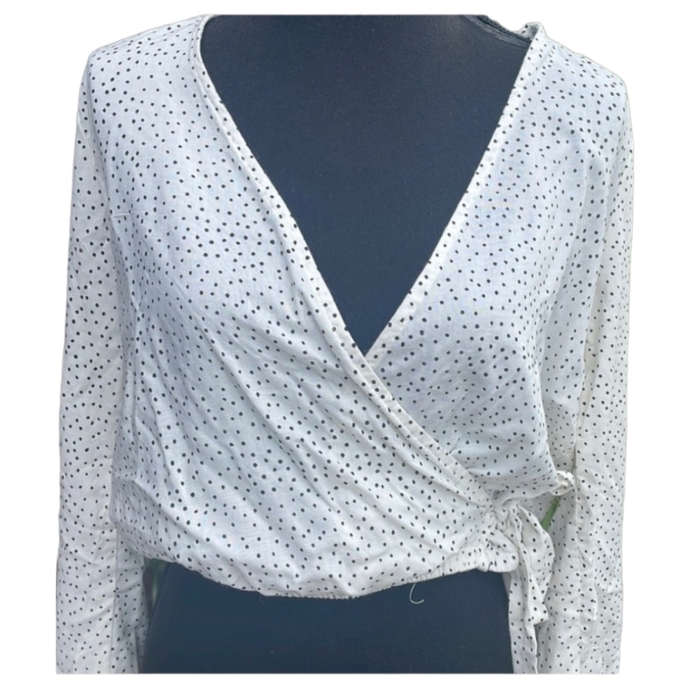 Altar’d State Polka Dot Faux Wrap Top Size Small